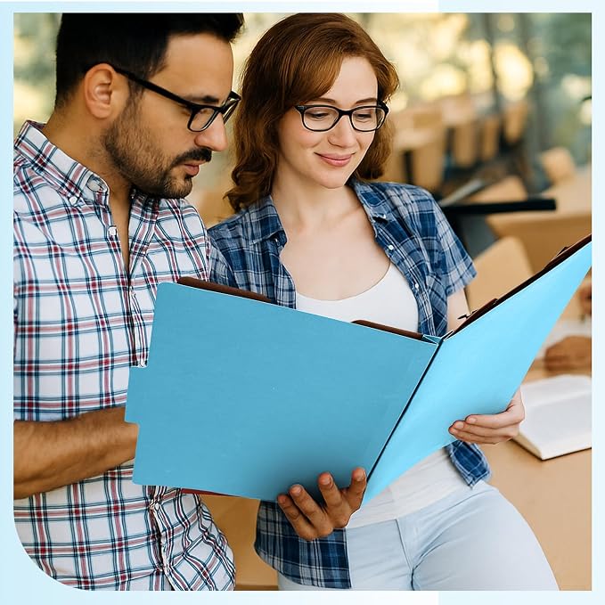 AmazingSpark 12 Pcs Legal Size Classification Folders Bulk 2 Dividers Pressboard File Folder with Expansion 2 Prongs Fastener Heavy Duty Office File Organizer for School Hospitals Home (Light Blue)