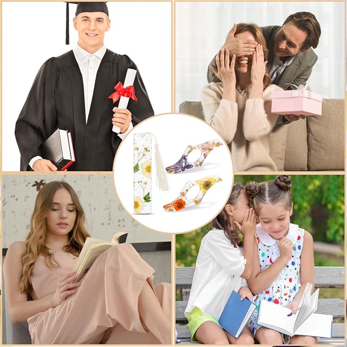 Book Lover Gifts, 2 Pcs Thumb Book Page Holder Dried Flower Resin Book Page Holder and 1 Pcs Bookmark with Tassel, Gifts for Book Lovers, Women, Kids