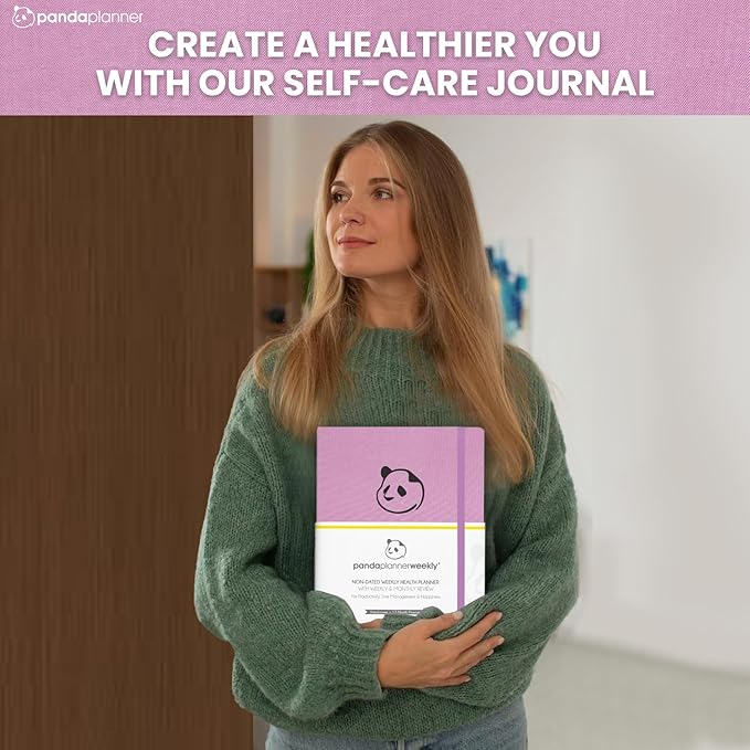 Panda Planner Mental Health Journal – 8.5” x 11" Soft Fabric Hardcover Wellness Planner with Mood Tracker & Daily Reflection Prompts – Undated 12-Month Self-Care Organizer with 3 Bookmarks (Pink)