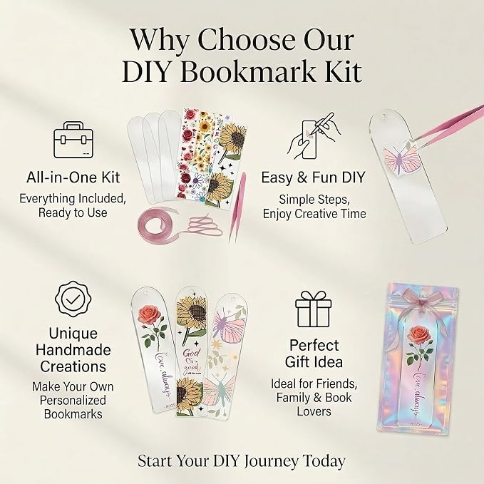 Acrylic Bookmark Blanks, 86 Pcs DIY Bookmark Making Kit with Organizer Box, 1.37x5.5 Clear Acrylic Bookmarks, UV DTF Decals, Make Your Own Bookmarks for Women & Book Lovers (Book Soul)