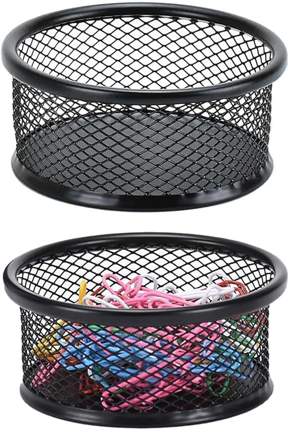 Black Metal Mesh Desk Organizer - Multi-Purpose Clip Holder for Office and School Supplies, Paperclip/Binder Clip Dispenser with Non-Slip Base (Home Office, Classroom, Study Desk Accessories)