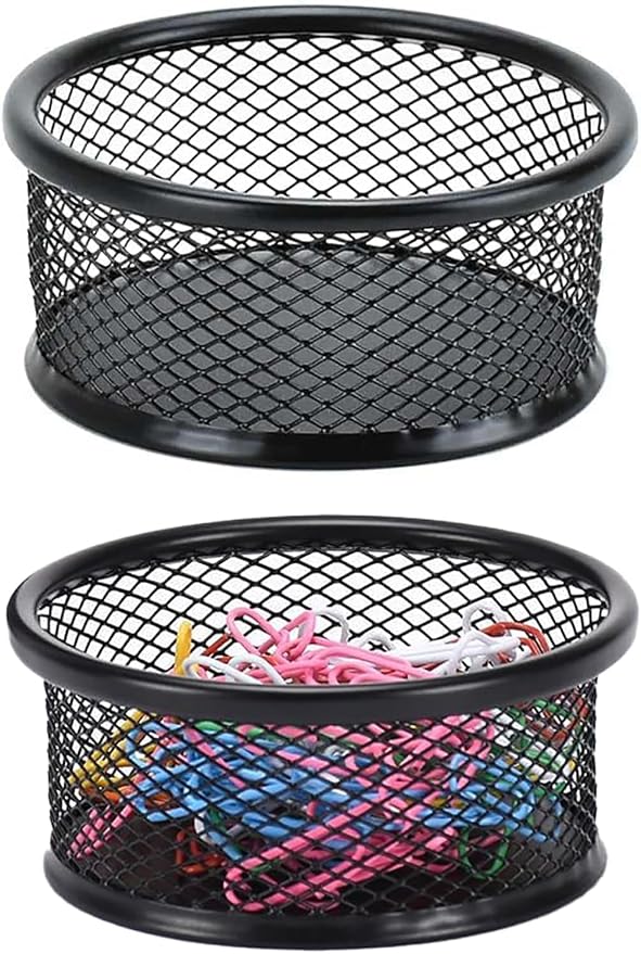 Black Metal Mesh Desk Organizer - Multi-Purpose Clip Holder for Office and School Supplies, Paperclip/Binder Clip Dispenser with Non-Slip Base (Home Office, Classroom, Study Desk Accessories)