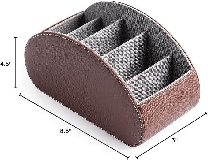 BONNY DODO Remote Control Holders Organizer Box with 5 Compartment PU Leather Multi-functional Office Desk Storage Caddy Store (Brown)