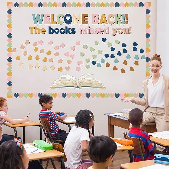 Heart Reading Bulletin Board Classroom Decorations Set Boho Heart Bulletin Board Border Cutout Welcome Back The Book Missed You Craft Home School Library Wall Decor Supplies