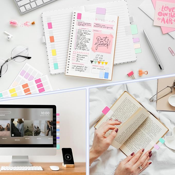 480 PCS Sticky Index Tabs, Colored Strip Page Markers, Writable and Repositionable File Tabs Flags for Pages, Reading Notes, Classify Files, 12 Colors(0.47X 1.1inch)