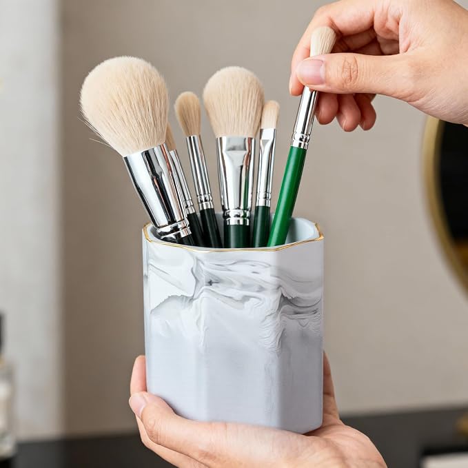 Aesthetic Desk Organizer Set of 2 For Your Office - Sturdy Concrete Desktop Accessories For Women or Men Enhance Any Office Decor - Set incl. Pen Holder, Paperclip Storage (grey)