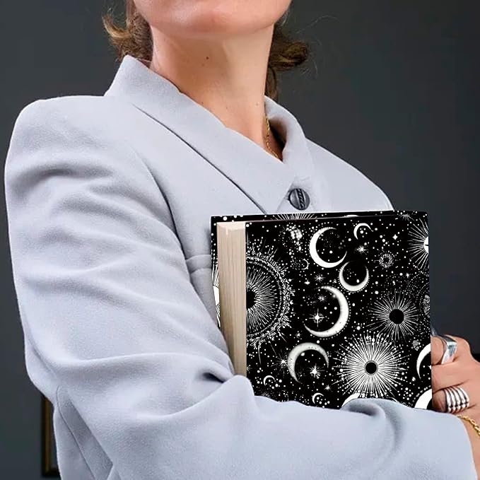 CRASPIRE Moon Stretchable Book Cover Star Black Jumbo Fabric Reusable Washable Large Nylon Book Protector Elastic Notebook Wraps Suitable for Paperbacks Textbook Booknish Hardcover Book Lovers