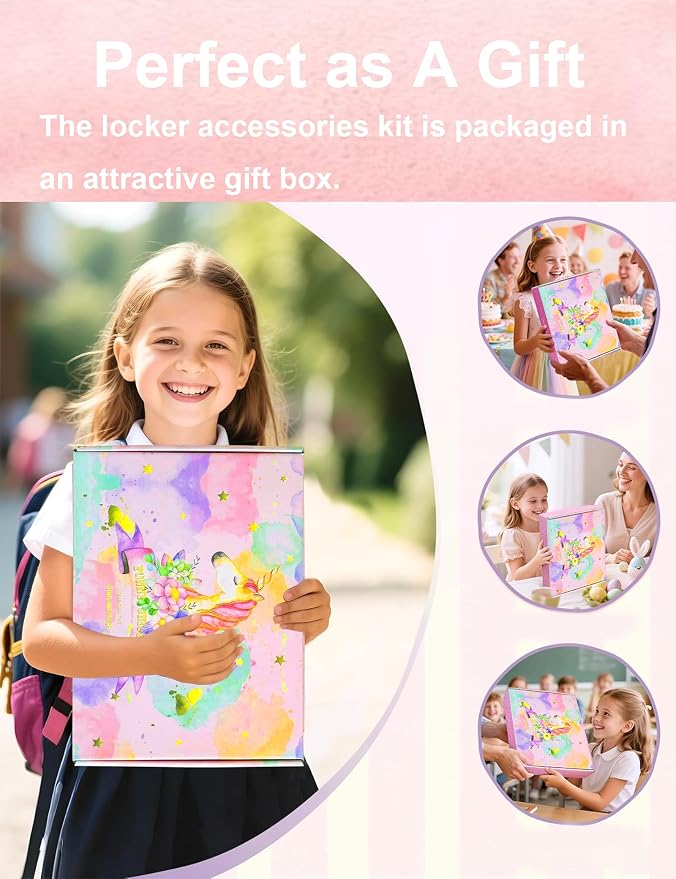 Locker Accessories Kit for Girls, 14PCS Back to School Supplies Includes Magnetic Whiteboard, Mirror, Pen Holder, Markers, Magnets, Locker Organizer & Decorations for School Locker Home Office-Purple
