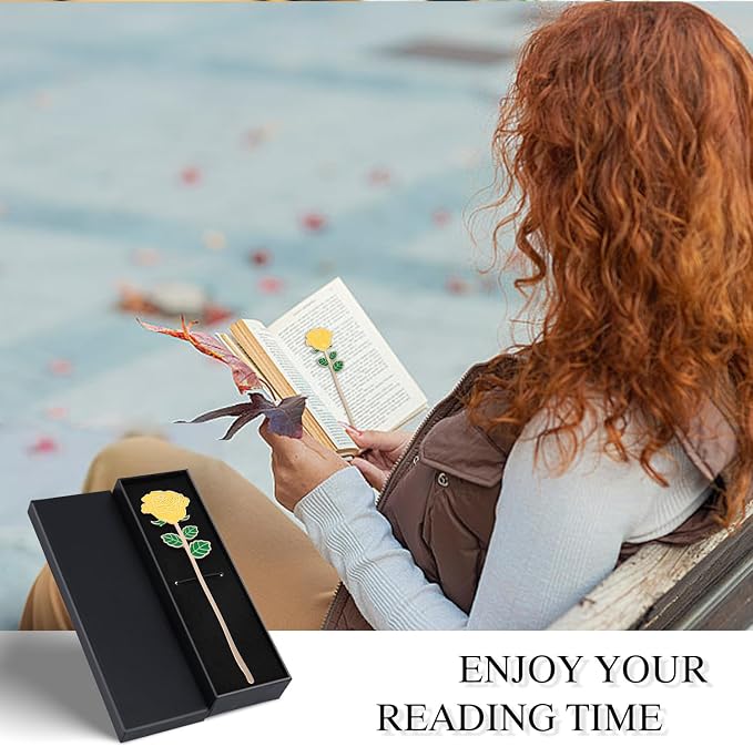 Metal Yellow Rose Bookmark Gift, Bookmarks for Women Mother's Day, Girlfriend and Friend Graduation, Teacher's Day, Thanksgiving, Cute Bookmarks Gift for Book Lovers
