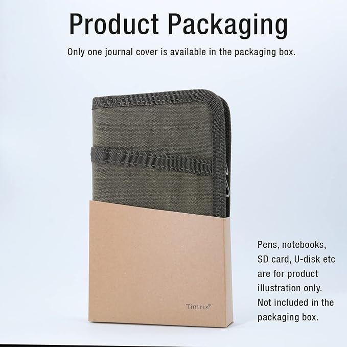 Tintris Journal Cover for Field Notes Notebooks Moleskine Cahier 3.5 x 5.5 with zipper pen holder, Water Resistant Pocket Notebook Cover for Journal Notebook planner, Classy Waxed Canvas, Olive