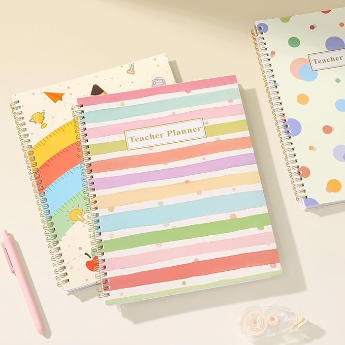SUNEE Teacher Planner 2026-2027 Academic Year, 7 Periods Lesson Plan Book Jul 2026 - Jun 2027, 8.5"x11"Daily Weekly Monthly Organizers Horizontal Layout with Calendars, Bookmark, Tabs, Pastel Bubbles