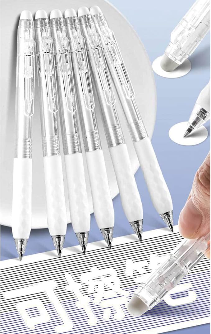 MOZXIRZ 4 Pcs Erasable Gel Ink Retractable Pens 0.5mm Black Ink for Office School - Cute Aesthetic for Women Girls Boys Men (Black Ink-4 Pcs White)