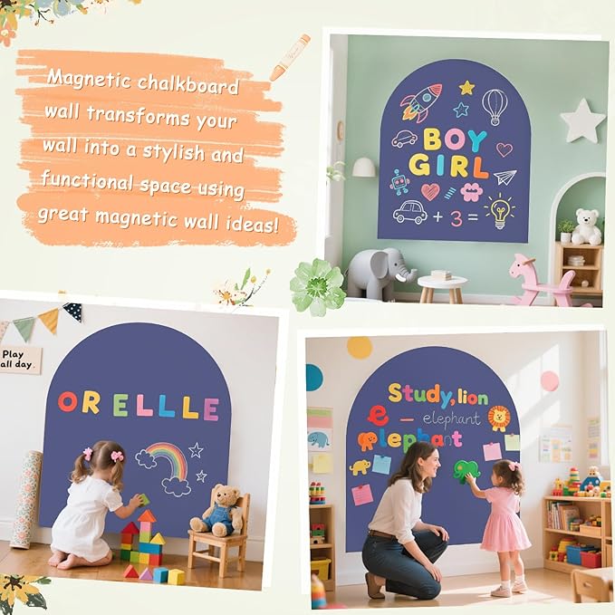 Arch Magnetic Wall Decal for Kids 40x32 Inches Magnetic Chalk Board Sticker Magnet Chalkboard for Wall Peel and Stick Self Adhesive Blackboard Multifunctional for Playroom Home Office School