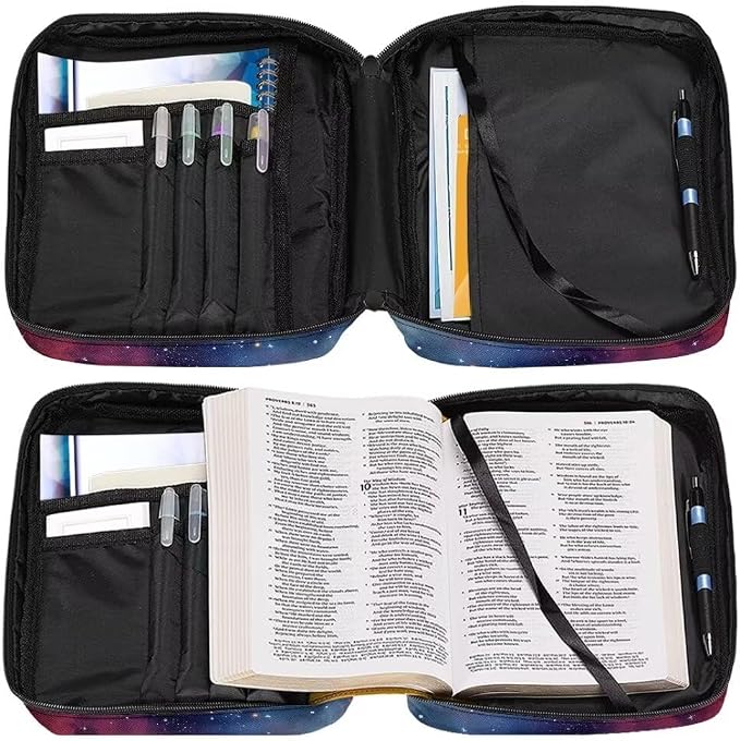 Coldinair Stellar Nebula Fir Soccer Bible Covers Bag for Kids Teen,Durable Carrying Book Case Church Bag Bible Holder with Handle and Zippered Pocket