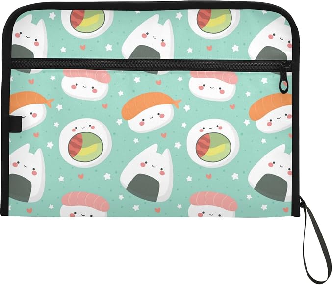 Kawaii Sushi 13 Pockets Expanding File Folder with Sticky Labels Accordion File Folder Document Organizer Letter Size A4 Papers Expandable File Keeper