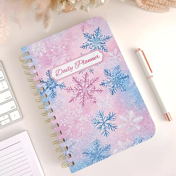 Undated Daily Planner - Spiral Notebook 80 Days One Day Per Page, Hourly Schedule, To-Do List, Notes, Everyday Planning Task, A5 Hardcover Journal Organizer Book Women Cute Aesthetic, Winter