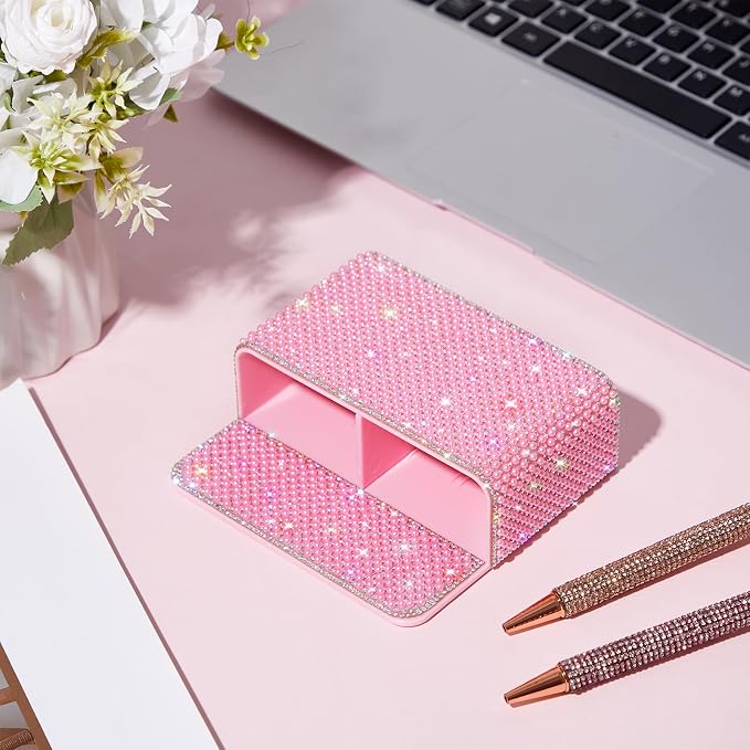 MotiMind Pink Locker Accessories for Girls, Bling Magnetic Pen Holder for Refrigerator, Back to School Rhinestone Marker Holder for Locker, Sparkly Gift for Student (Medium,Pearl)