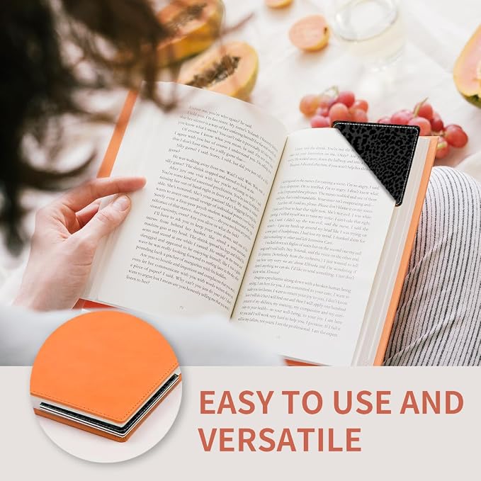 Cute Leather Bookmarks, Fun Triangle Making Corner Bookmark, Book Accessories for Reading Book Lovers, Unbreakable Page Markers for Women Men Luxury Black Leopard