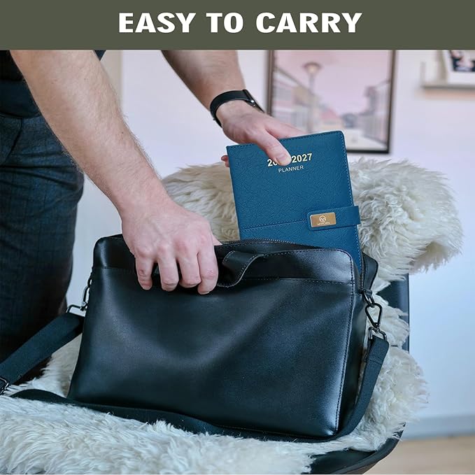2026-2027 Daily Planner - One Page per Day, 2026-2027 Hourly Daily Calendar(July 2026 - June 2027), 5.7" x 8.26" Appointment Book, Leather Cover + Thick Paper (26-27 Blue)