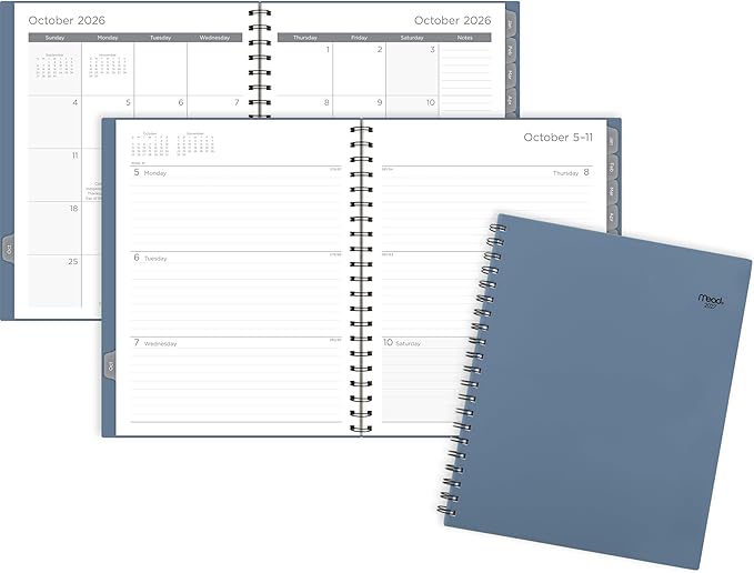 Mead 2027 Planner, Weekly & Monthly, 15-Month Oct-Dec, 8.5" x 11", Composure Blue (CRW6202027)