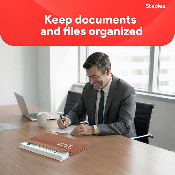Staples Reinforced File Pockets, Letter Size, 3.5‑Inch Expansion, Heavy‑Duty Brown Accordion Files for Organization – 25/Pack