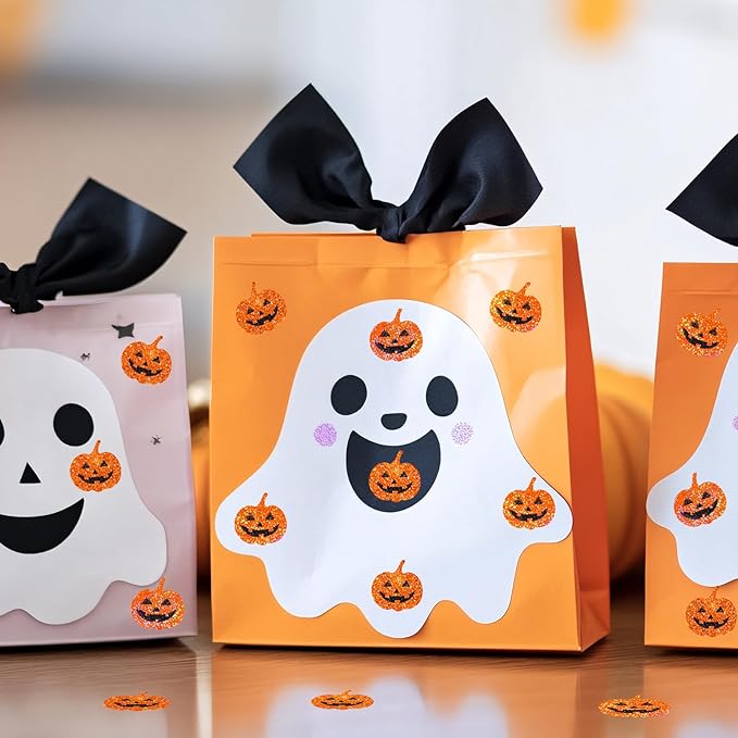 Whaline 1200Pcs Halloween Mini Laser Stickers Orange Pumpkin Self-Adhesive Stickers Sparkly Label Decals for Craft Scrapbook Envelope Card Teacher Reward, 10 Sheets