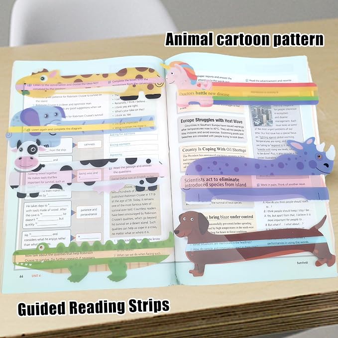 7Pcs Animal Guided Reading Strips, Colored Overlay Reading Trackers, Dyslexia Reading Aid Bookmark for Kids Students Classroom Homeschool Teacher Learning Supplies