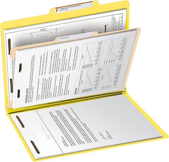 Smead Classification Folder with Prongs, 1 Divider, 2" Fasteners, Letter Size, for Documents Organization, Durable File Organizer for Home, School or Office, Yellow (13704)