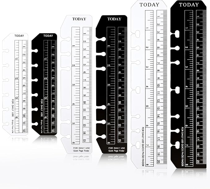 6 Pcs Black/Clear Journal Ruler Page Marker Planner Ruler Spiral Notebook Bookmark A5 6-Binder Rulers with Holes Measuring Tool