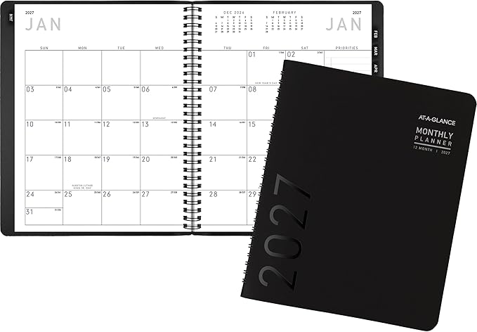AT-A-Glance 2027 Planner, Monthly, 7" x 8.75", Contemporary, Black (70120X0527)