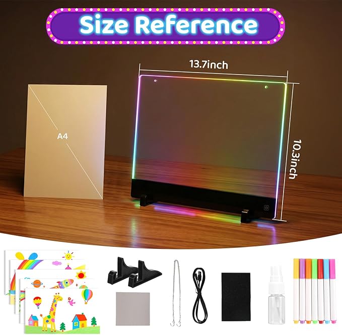 LED Note Board with Colors & Light Effects – Rechargeable 13'' Portable LED Drawing Board Doodle Glow Memo Message Dry Erase Lumi Boards Gift for Boys, Girls, Classroom, Office, Birthday & Valentines