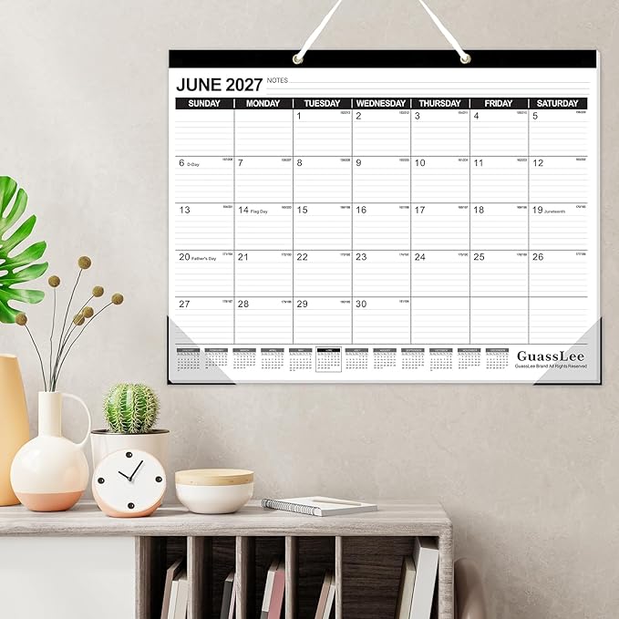 GuassLee Large Desk Calendar 2026, 3 Packs, 19 Months from Jun. 2026 to Dec. 2027, 22" x 17" Desk/Wall Calendar Hanging Planner with Julian Date, Notes, Corner Protectors for School Home Office