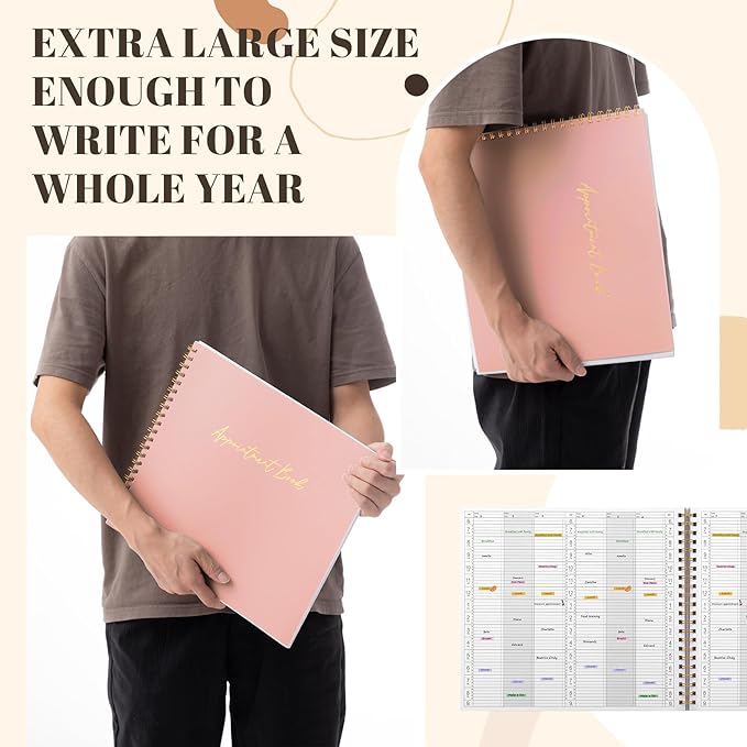 Maitys 2026-2027 Large 6 Column Salon Appointment Book for Hairstylist Spa Business, Hourly Planner 15 Minute Interval, 200 Pages Undated 6 Am 9 Pm Spiral Bound Checklist Planner(Pink, Minimalist)