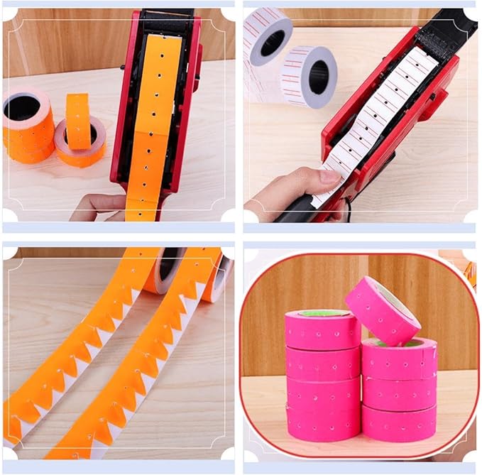 MX-5500 Price Labels, Adhesive Sticker Marker Label, 10 Rolls Sticky Paper Labels for Price and Date Guns,1 Line 5000 Labels, 1pcs Ink Roll Included Pink