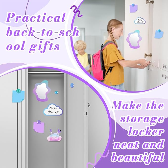 Denylo pro Magnetic Locker Accessories Kit Colorful Purple Back to School Essentials Locker Organizer Supplies Include Mirror Whiteboard Pen Holder Magnetic Pen Clasp Magnet Back to School Essentials