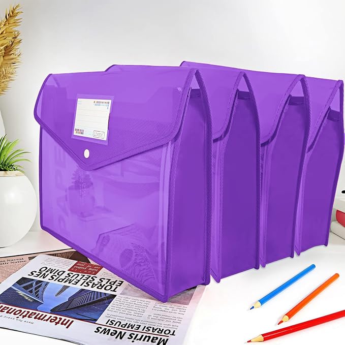 YoeeJob Plastic File Folders Legal Size Expandable Document Folder with Snap Button Closure, A4 Expanding File Wallet Envelopes Pouch with Label Pocket, 2 Packs, Purple