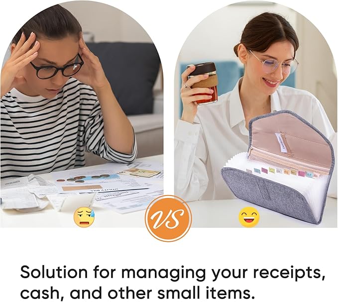 Fabric Bill Organizer with Pockets 10x6 Receipt Organizer for Business - Receipt Holder Organizer - Cash Organizer -Coupon Holder - Money Organizer for Cash- Small Accordion File Organizer