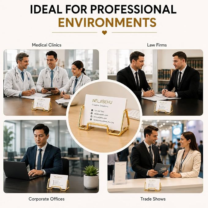 Heart Business Card Holder for Desk, Metal Business Card Stand Organizer, Cute Desktop Display for Name Cards, Photos and Notes, Office Reception Wedding Table Decor (gold)
