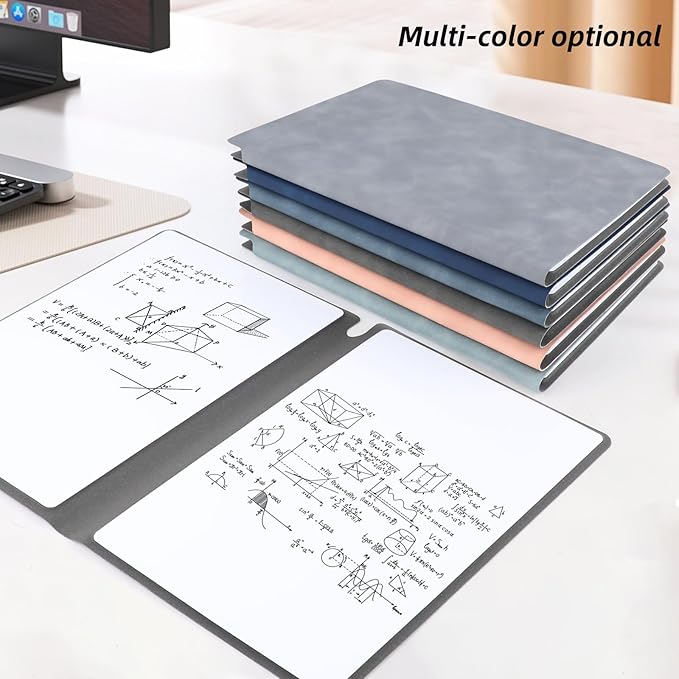 Reusable A5 Dry Erase Notebook Include a Wipeable Pen and Rag,9.4x6.5 Inch Erasable Notebook Whiteboard Notebook,Wipeable Notebook PU Hardcover for Office and Taking NotesBlue