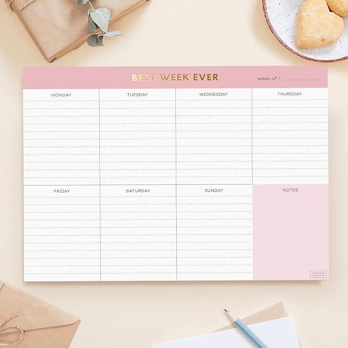 Sweetzer & Orange Weekly To Do List Pad. Gold Foil 7 days Planner with Daily Roadmap Agenda Squares. 7x10” Day Workbook 2026 - Student Blueprint, Work Manual, and Checklist Note Pad