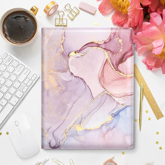 WAVEYU Padfolio Business/Resume Portfolio Folder, Leather Interview Portfolio Business Portfolio Portfolio Organizer with Legal Pad Folder Clipboard,Interview Folder for Men/Women, Colorful Pink