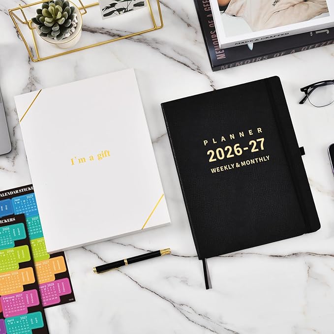 2026-2027 Planner - Academic Planner 2026-2027, July 2026 - June 2027, Weekly and Monthly Planners, 8.5" x 11", Pen Holder, Pocket, Faux Leather Cover -Black