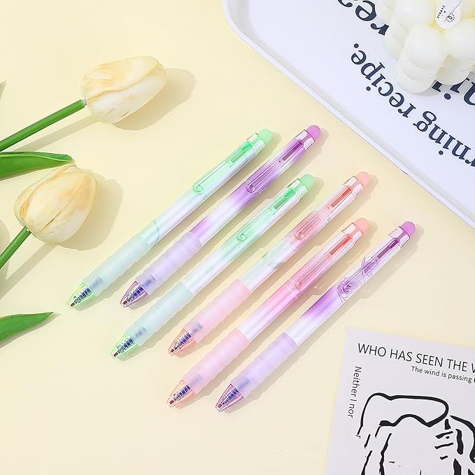 6pcs Erasable Pens 0.5mm Blue Gel Ink Pens Retractable Mistake-Free Smooth Writing Pens with Erasers for Women Men Office Supplies (light color 6pcs, Blue)