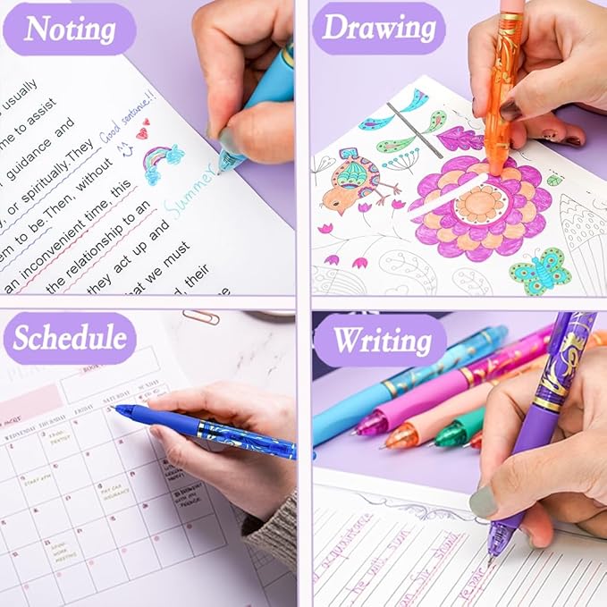 10Pcs Colored Erasable Gel Pens, Click Fine Point 0.5 mm, Quick-Drying, Retractable Comfort Grip Writing Pens for School, Office, Exams