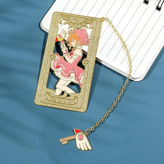 Card Captor Anime Metal Book Mark- Pink Sakura Hollow Out Metal Bookmarks Gift for Girl Book Lovers Anime Fans Collection Christmas Valentine Ideal Marker for Reading Stationery (Summoned Form)