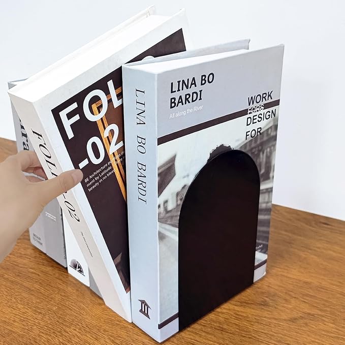 MerryNine Metal Book Ends, 2 Pack Black Bookends for Shelves, Book Holder for Heavy Books, Book End for Kids Books, Decoration Bookend for Home Office