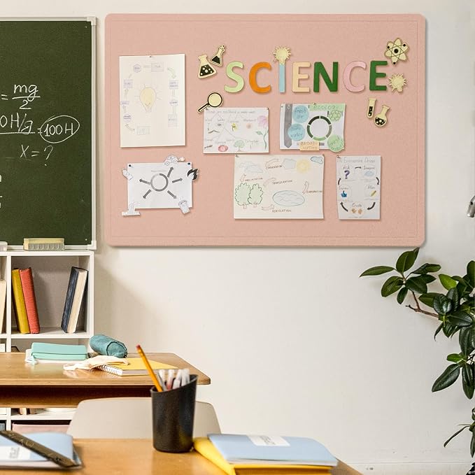 Large Bulletin Board - 48 x 36 Inches, Decorative Felt Pin Board for Wall - 4' x 3' Foldable Photo Display Board with Self-Adhesive Tape,Includes 20 Push Pins - Mauvey Pink