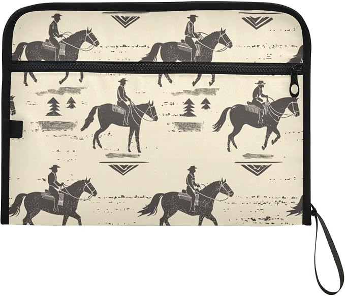 Cowboy Horseback Riding File Folders,Plastic Folders with 13 Pockets,Expandable File Folder for Documents School Students Office,Aesthetic Folder with Labels A4 Letter Size