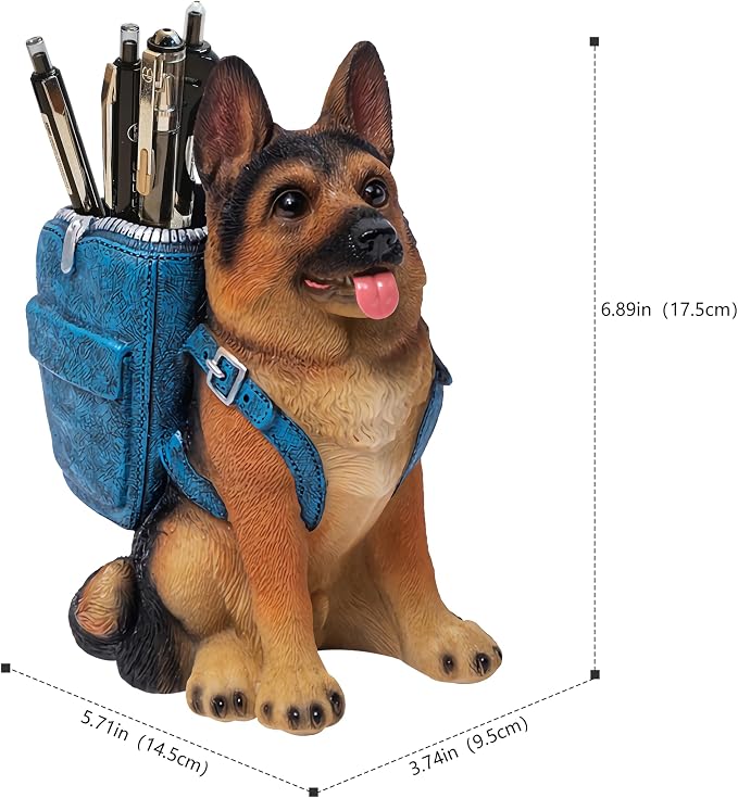 Cute Dog Pen Holder for Desk, Pencil Holder, Creative Desktop Pen Organizer Pencil Cups, Unique Desk Accessories Decor for Home Office School, German Shepherd Gifts for Dog Lovers