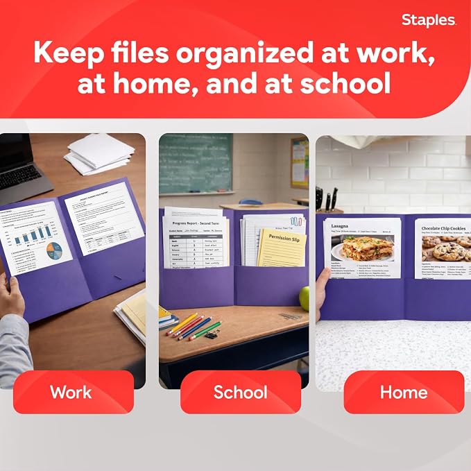 Staples 2‑Pocket Paper Folders, Indigo, Durable Letter‑Size Cardstock, Ideal for School & Office Organization, 25/Pack
